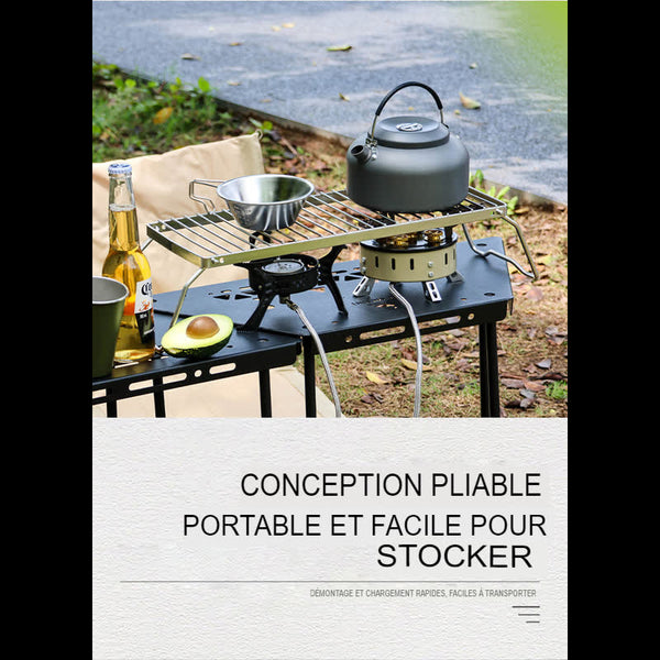 Grille de barbecue pliante en acier inoxydable avec bouilloire et bol, facile à transporter et à stocker
