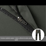 Gros plan sur la fermeture éclair robuste du pantalon de randonnée imperméable pour femme