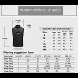 Guide des tailles pour veste chauffante avec tableau de suggestions de port