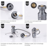 Guide de connexion de l'adaptateur de gaz extérieur avec trépied et tuyau flexible