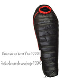 Sac de couchage en duvet d'oie noir avec 1000G de garniture, poids total 1550G