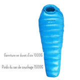 Sac de couchage en duvet d'oie bleu avec 1000G de garniture, poids total 1500G