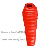 Sac de couchage en duvet d'oie rouge avec 1000G de garniture, poids total 1550G