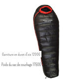 Sac de couchage en duvet d'oie noir avec 1200G de garniture, poids total 1750G
