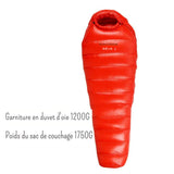 Sac de couchage en duvet d'oie rouge avec 1200G de garniture, poids total 1750G