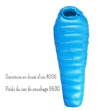 Sac de couchage en duvet d'oie bleu avec 400G de garniture, poids total 950G