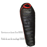 Sac de couchage en duvet d'oie noir avec 800G de garniture, poids total 1350G