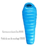  Sac de couchage en duvet d'oie bleu avec 800G de garniture, poids total 1350G