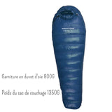 Sac de couchage en duvet d'oie bleu foncé avec 800G de garniture, poids total 1350G