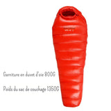 Sac de couchage en duvet d'oie rouge avec 800G de garniture, poids total 1350G
