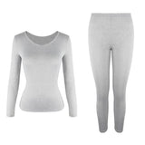 Ensemble thermique gris clair pour femmes, tissu doux et extensible