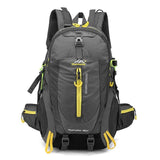 Sac à dos gris de randonnée 40 L, avec poches multiples et fermeture éclair jaune