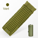 Matelas de camping ultraléger gonflable avec oreiller intégré, couleur verte