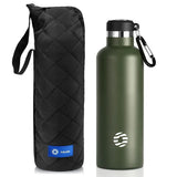 Bouteille thermos verte 750 ml en inox avec housse matelassée pour trekking
