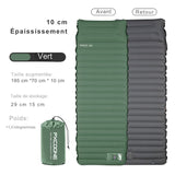 Matelas pneumatique autogonflant épais de 10 cm en vert, vue avant et arrière