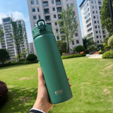 Gourde thermos isotherme verte TYESO avec paille, idéale pour randonnée