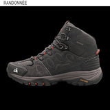 Chaussure de randonnée imperméable grise pour homme, modèle montante avec lacets solides
