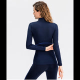 Haut thermique bleu foncé avec coutures bleues, vue arrière, sous-vêtements d'hiver pour femmes