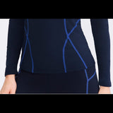 Haut thermique bleu foncé avec coutures contrastées, sous-vêtements de sport d'hiver pour femmes