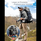 Homme en randonnée avec un matelas de camping léger et portable attaché à son sac