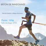 Homme en randonnée utilisant des bâtons de randonnée en fibre de carbone, alliage d'aluminium, poids 153g, taille pliée 37cm