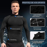Homme portant un t-shirt de compression noir, col montant classique, ultradoux