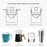 Illustration des différentes tasses compatibles avec le filtre à café pliable en acier inoxydable