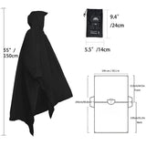 Imperméable noir avec capuche, dimensions et sac de rangement, 140 cm x 243 cm, pour randonnée