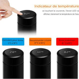 Indicateur de température de la bouteille thermos noire avec recommandations de température pour boire