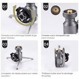 Instructions de connexion de l'adaptateur de gaz extérieur, trépied pliable pour camping
