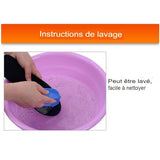 Instructions de lavage pour les semelles chauffantes, montrant un nettoyage facile dans un bol