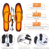 Instructions d'utilisation des semelles chauffantes USB, étape par étape, avec illustrations