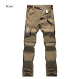 Pantalon de randonnée kaki pour homme, tissu imperméable et design multi-poches pratiques