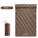 Matelas gonflable kaki avec oreiller intégré et sac de rangement pour camping et voyage