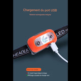 Lampe frontale rechargeable via port USB, avec indicateur de charge