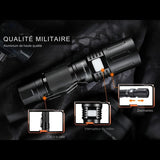 Lampe de poche Superfire X60-T en aluminium de haute qualité, clip à la taille, interrupteur central, design militaire