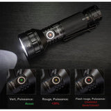 Lampe de poche étanche avec indicateurs de puissance verte, rouge et clignotante