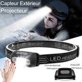 Lampe frontale LED avec capteur extérieur, utilisable sous la pluie