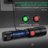 Lampe de poche rechargeable par USB avec indicateurs de charge, longue durée de vie de la batterie