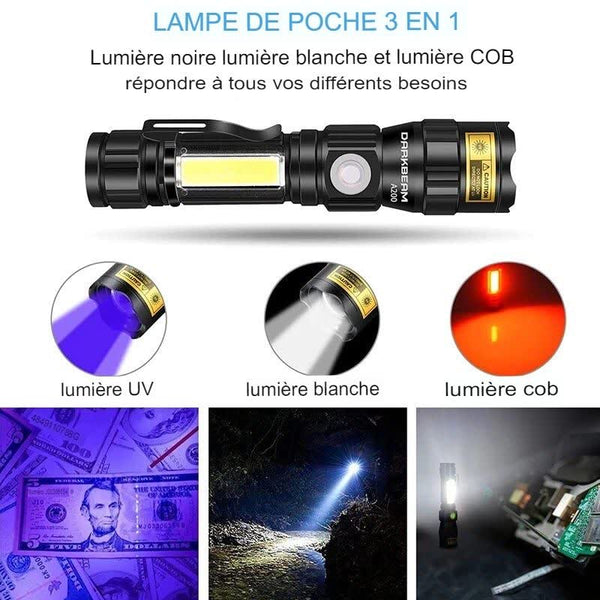 Lampe de Poche avec lumière noire – Lampe Torche rechargeable USB, ultra puissante