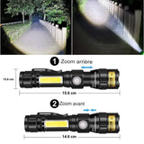 Lampe de poche avec zoom ajustable, idéale pour éclairer de longues distances