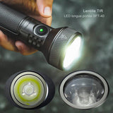 Lampe de poche étanche allumée tenue par une main avec lentille TIR SFT-40