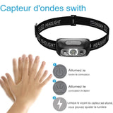 Lampe frontale avec capteur d'ondes, allumage facile par mouvement de la main