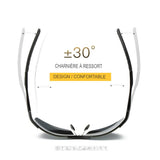 Lunettes de soleil polarisées montrant la charnière à ressort flexible, design confortable