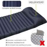 Matelas de camping bleu marine avec oreiller intégré et motif convexe pour plus de confort