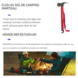 Marteau de camping rouge avec crochet pour tirer les clous, parfait pour le plein air