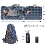 Matelas de camping gonflable avec dimensions et poids, léger et compact pour le transport