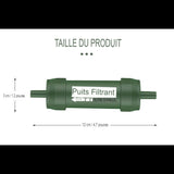 Mini filtre à eau montrant les capacités de filtration de bactéries et protozoaires