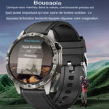 Montre connectée d'extérieur avec fonction boussole, écran AMOLED, et bracelet en cuir noir