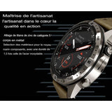 Montre connectée d'extérieur avec boîtier en alliage de titane de zinc, affichage des données de fréquence cardiaque, et bracelet en cuir marron
